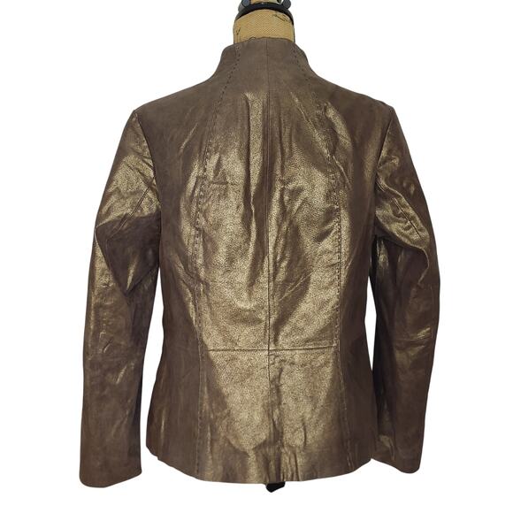 Coldwater Creek Brown Gold Shimmer Suede Leather Zip Up Western Jacket Size Med - Picture 7 of 12